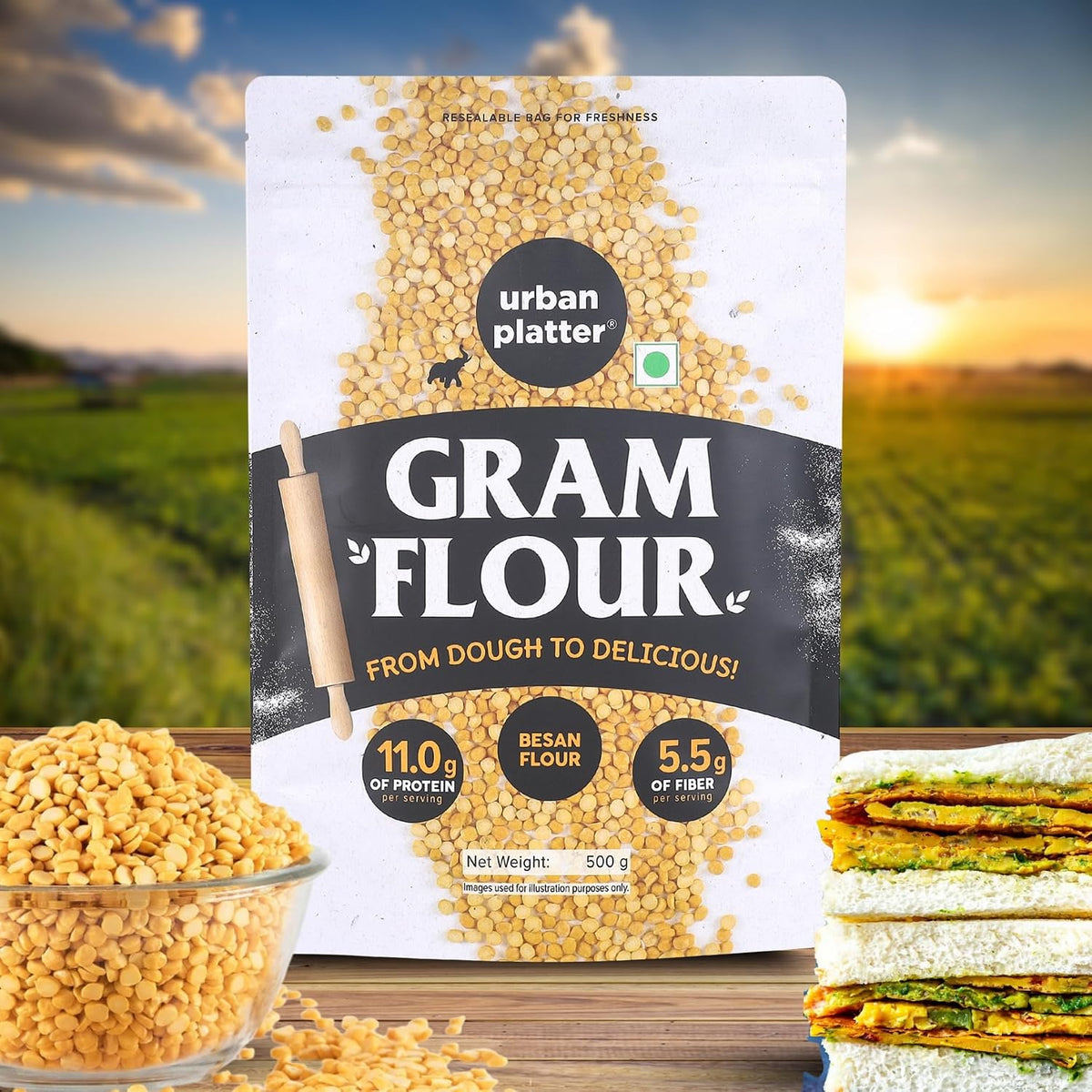 Urban Platter Besan, 500g (Split Bengal Gram or Gram Flour | Good Source of Fibre and Protein |Gluten- free Pantry Essential)