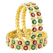 NMII Viral Gold Tone Kada for Women & Girls with Red & Green Stone Pattern | Traditional Kada For Wedding Festival Party | Metal Kangan's Karwa Chauth Diwali Gift | Beautiful Ethnic Jewelry - Set of 4