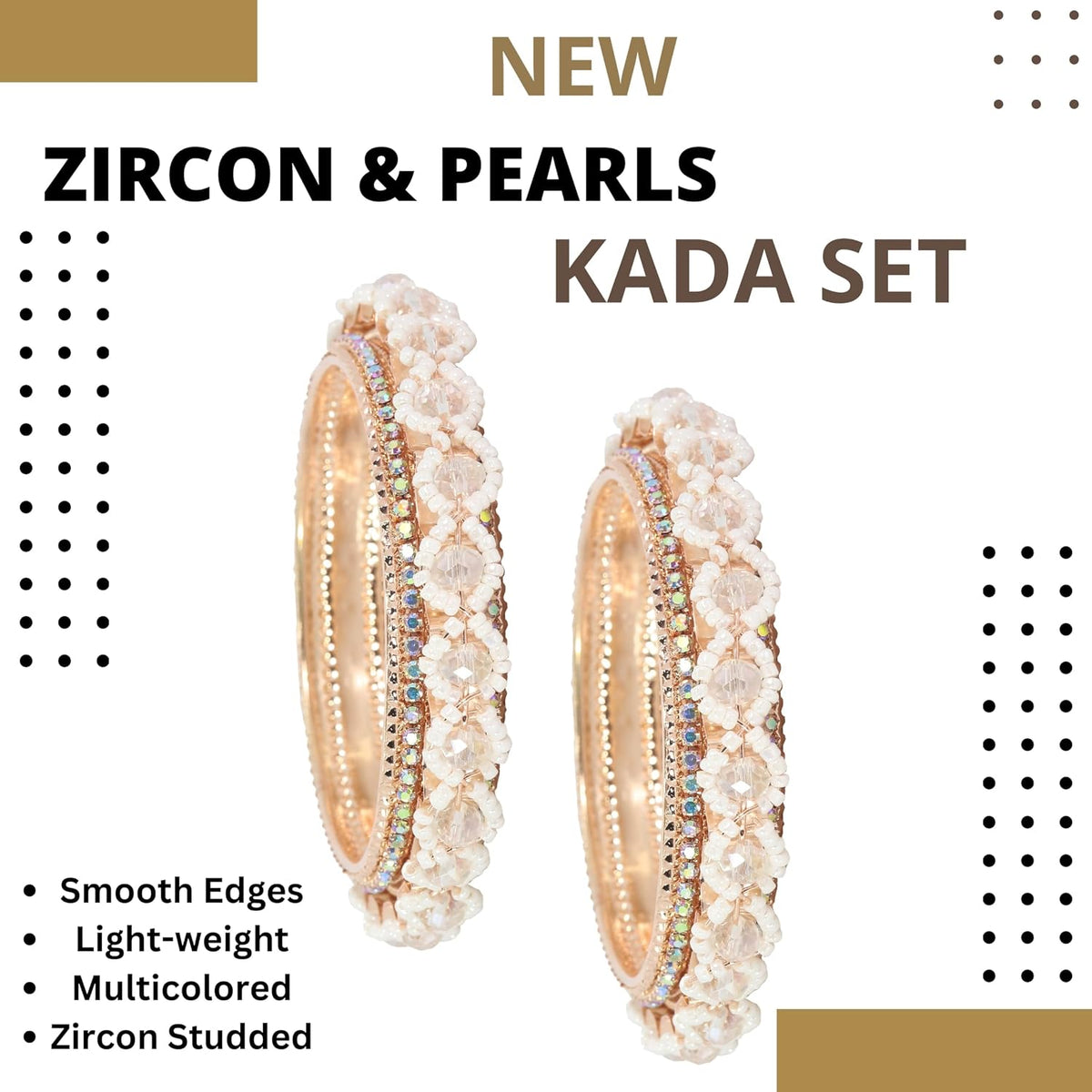 NMII Premium Alloy Metal Bangles For Women and Girls Studded American Diamond Stone & Pearls Moti | Women's Bangles Bracelet | Metal bangles | Stone Bangles Kada,(MAH67_851- RoseGold-2.2)