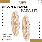 NMII Premium Alloy Metal Bangles For Women and Girls Studded American Diamond Stone & Pearls Moti | Women's Bangles Bracelet | Metal bangles | Stone Bangles Kada,(MAH67_851- RoseGold-2.4)