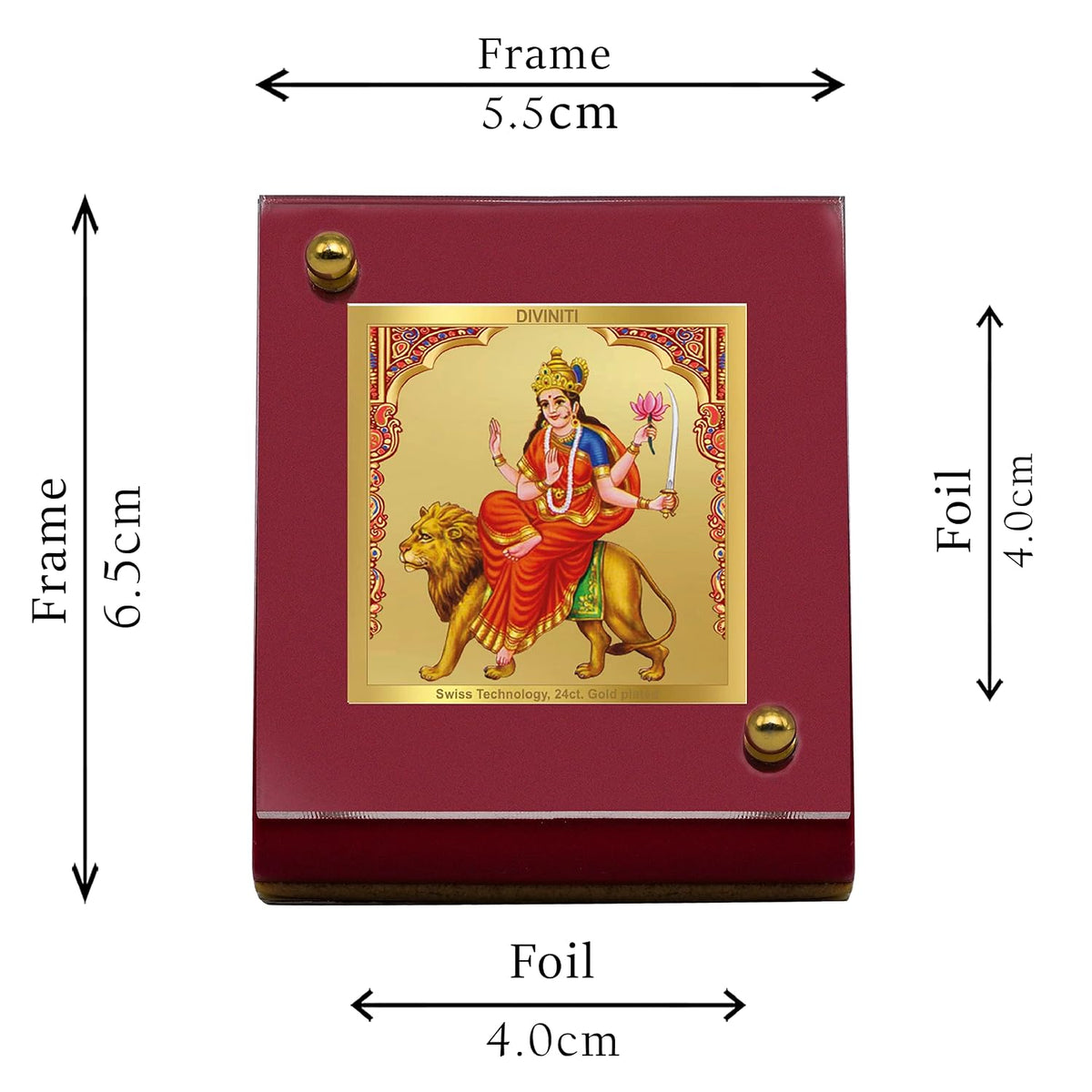 DIVINITI 24K Gold Plated Religious Car Dashboard Frame | Premium God Idol Frame for Car, Home Mandir & Office Table | Spiritual Gift, Decorative Showpiece | Katyayani Mata