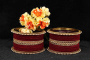 NMII Traditional Metal Velvet Bangles For Women and Girls Studded Zircon Diamond Stone & Pearls | Stylish Women's Bangles | Metal bangles | Gold Plated