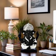 DIVINITI 999 Silver Plated Ganesha Idol for Home Decor Puja |Ganesh Idol for Home Decor Ganpati for Gift 3.5 inches |Ganesh Statue Gift for Office Desk Puja Room Figurine (8.89 x 5.08 cm) (Black)