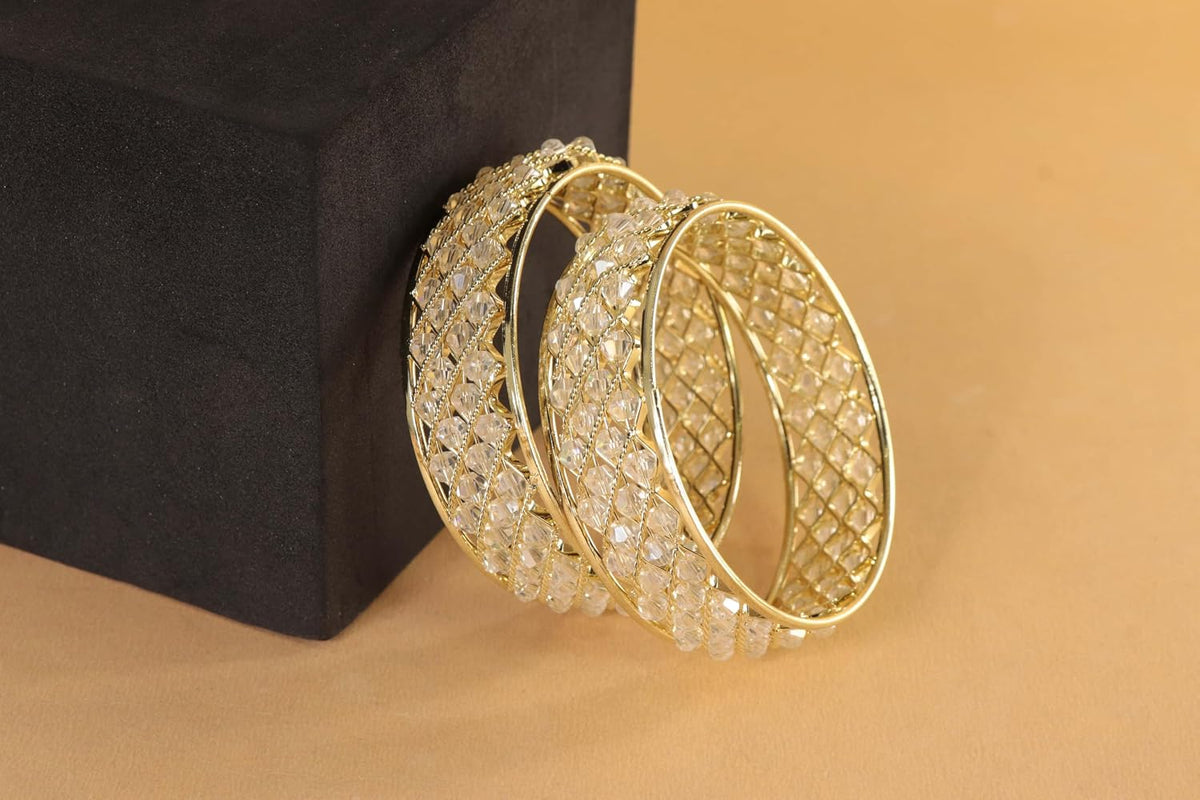 NMII Traditional Plated Metal Bangles Kada Set For Women & Girls With Pearls | Women's Bangles | Fashion Pearls Bangle | Premium Kada Set For Wedding, Occasions, Everyone Jewelry - Set Of 2