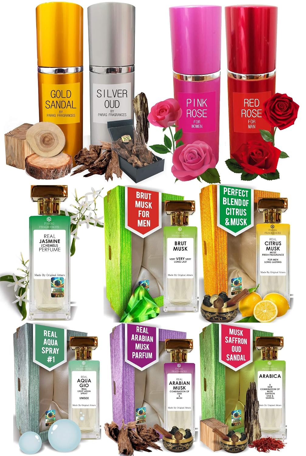 Parag Fragrances Combo Pack of Kesar Chandan Attar Perfume Spray 50ml and Kesar Chandan Attar Roll on 6ml (Long Staying Attar Perfume Spray For Men and Women) (Contain Denat Alcohol)