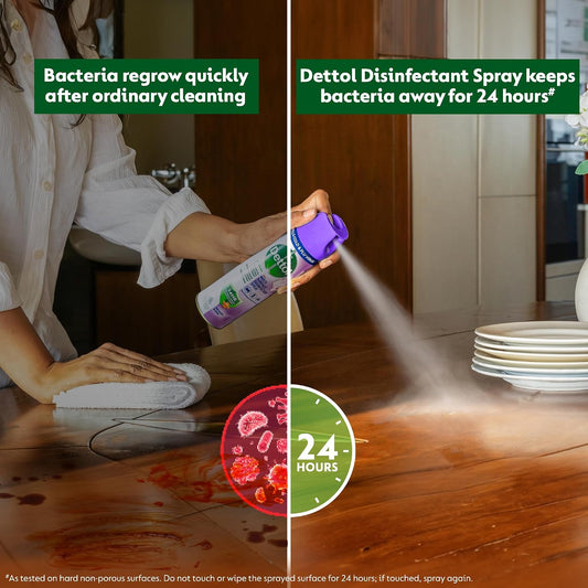 Dettol Multi-Surface Disinfectant Sanitizer Spray Bottle | 24 hours protection| Germ Kill on Hard and Soft Surfaces (Orchard Bloom, 225ml)