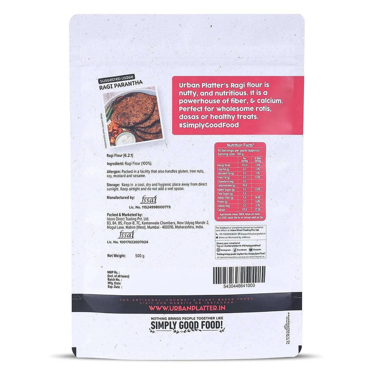 Urban Platter Ragi Flour, 500g (Finger Millet/Nachni Atta | Iron & Calcium-Rich)