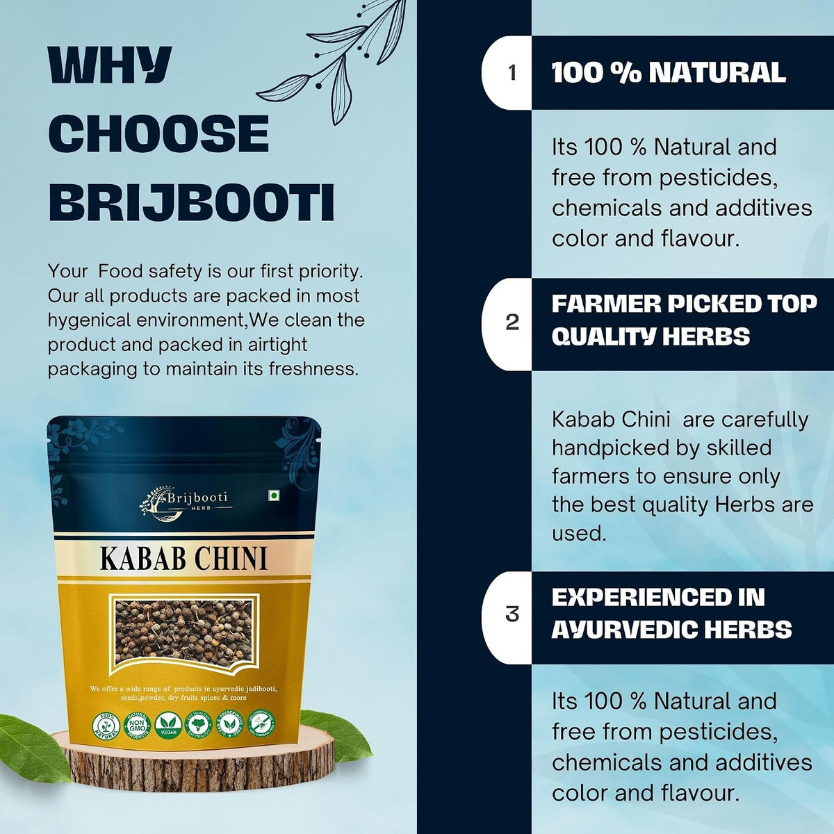 BrijBooti Sheetal Chini - Kababchini - Piper Cubeba - Cubeb Berries - Kankol Mirch (100 Gr)