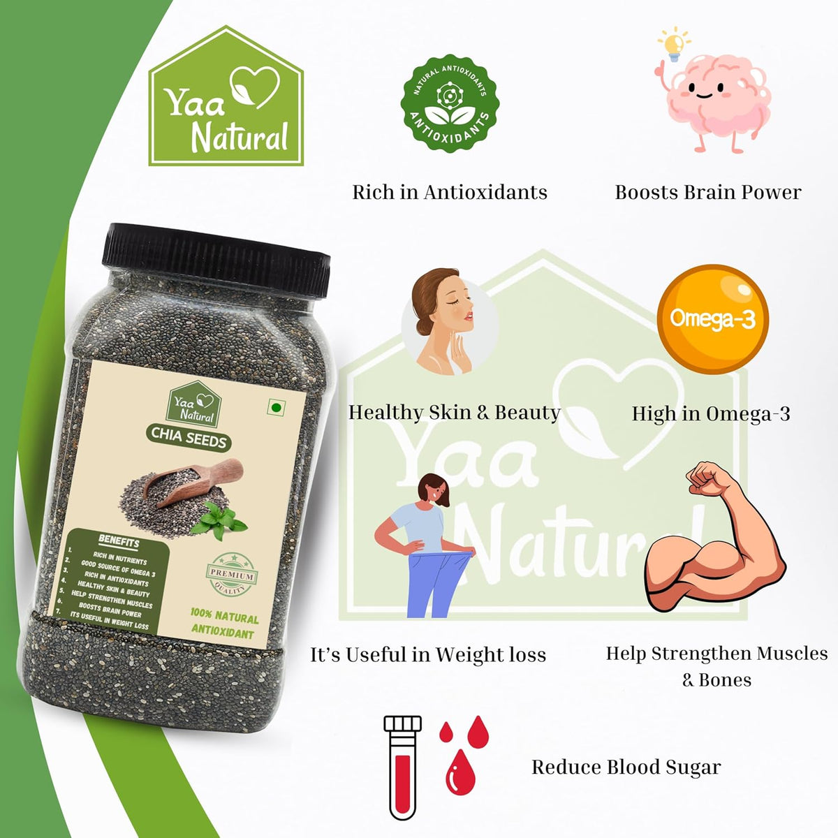 Yaa Natural Raw Chai seed Rich Omega-3, Protein in Calcium & Fiber,and Antioxidant & Weight Management 100% Natural Quality (