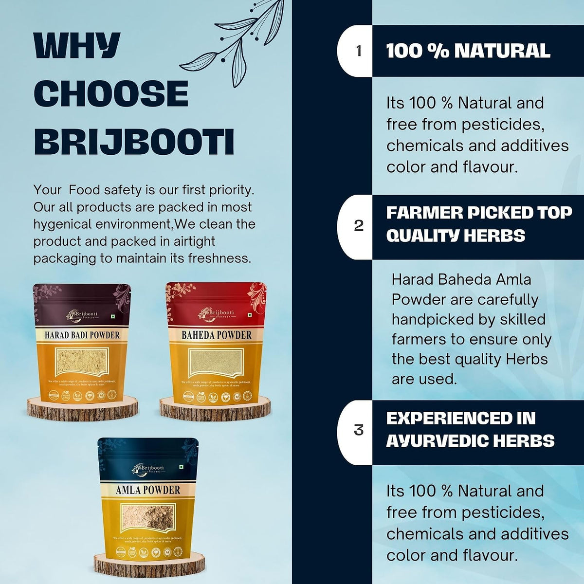 BrijBooti Harad - Baheda - Amla Powder 200 Gr Each
