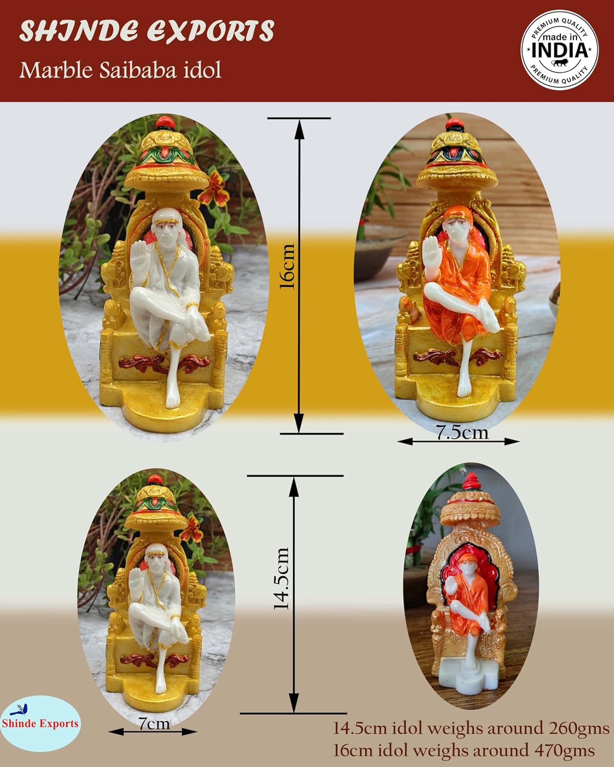 SHINDE EXPORTS shirdi saibaba Marble Idol Statue murti Home Murty for car (White, 16cm)
