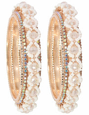 NMII Premium Alloy Metal Bangles For Women and Girls Studded American Diamond Stone & Pearls Moti | Women's Bangles Bracelet | Metal bangles | Stone Bangles Kada,(MAH67_851- RoseGold-2.4)