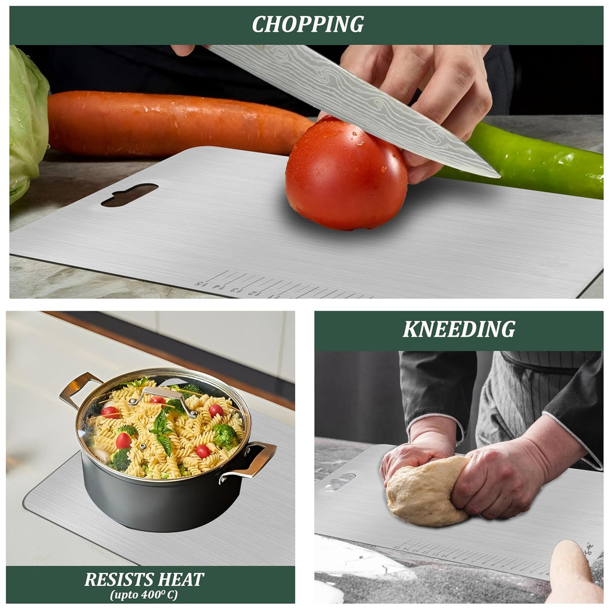 Parage Stainless Steel Medium Chopping Board 31 x 21 CM | Non Porous Kitchen Cutting Board for Home Use for Meat Fish Vegetables Fruits Bread | Anti Bacterial Odor Resistant Rust Free Heavy Duty