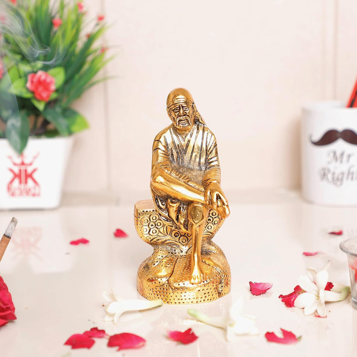 KridayKraft Shirdi Sai Baba Idol Metal Statue Showpiece for Car Dashboard & Home,Office Decorative Saibaba Idol Murti,Religious Gift Article,Showpiece Figurines,Corporate Gift...