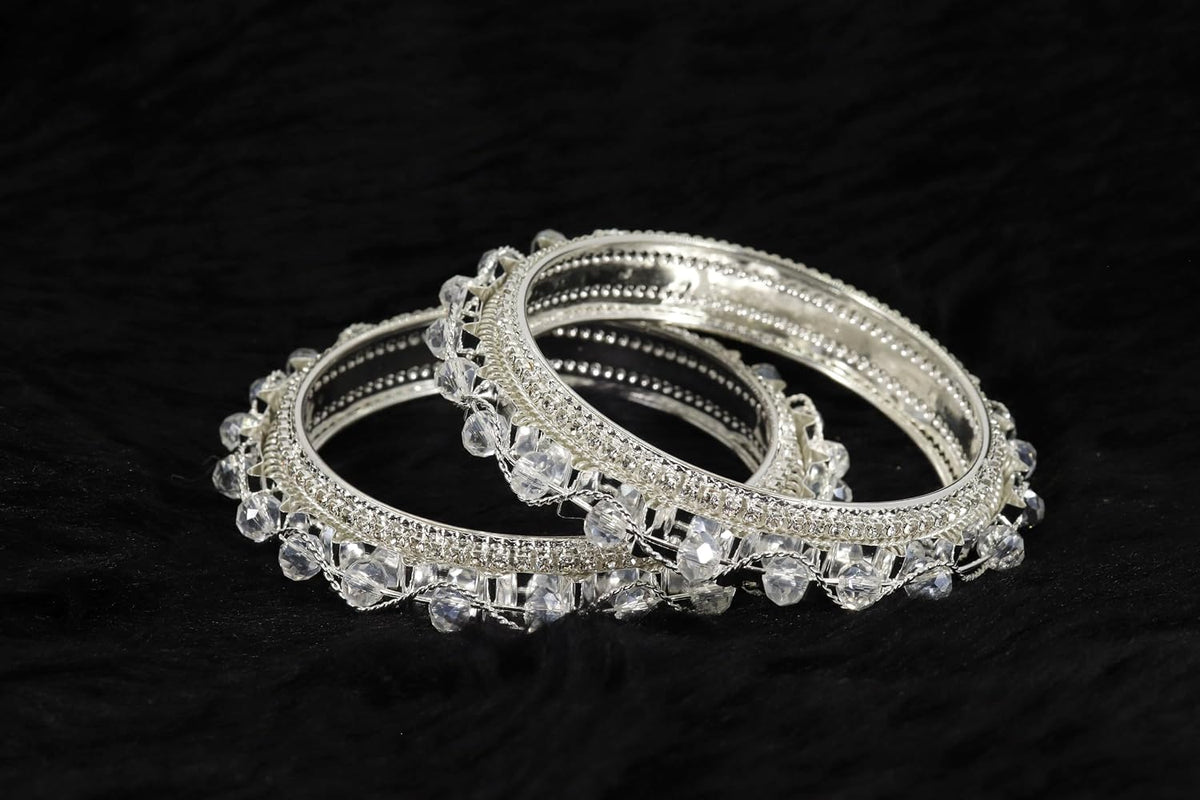NMII Alloy Metal Pearls & Diamond Stone Traditional Bangles Set For Women & Girls | Designer Bridal, Fancy Party, Wedding, Occasion Jewellery | Bangles Kada For Women Stylish | Set of 2