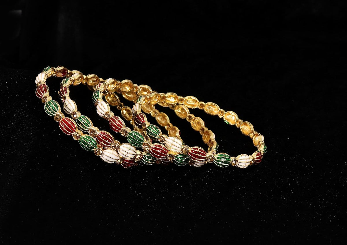 NMII Traditional Gold Plated Metal Bangles Set For Women & Girls with Zircon Stone | Fancy Rajwadi Kada Bangles | Women's Bangles For Wedding, Party, Festive, Occasion Wear- Set of 4 Bangle