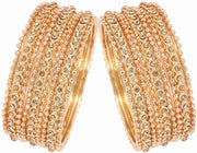 NMII Non-Precious Metal Base Metal with Zircon Gemstone Studded worked and Link with Rose gold Ball Chain Glossy Finished Bangle Set For Women and Girls