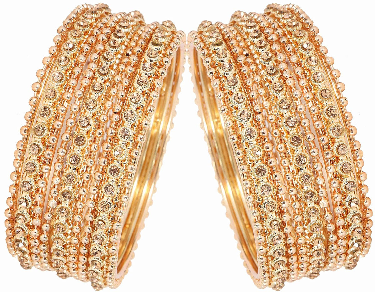 NMII Non-Precious Metal Base Metal with Zircon Gemstone Studded worked and Link with Rose gold Ball Chain Glossy Finished Bangle Set For Women and Girls