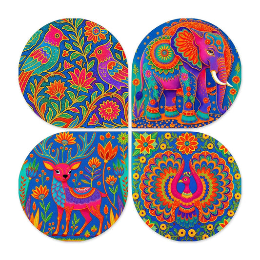 Artvibes Nature & Wildlife Wooden Wall Hanger for Home Decor | Art For Wall | Door Decoration Items | Paintings For Wall | Wall Art Print | Handcrafted Art | Unique Gift Items (WH_8449N), Set of 4