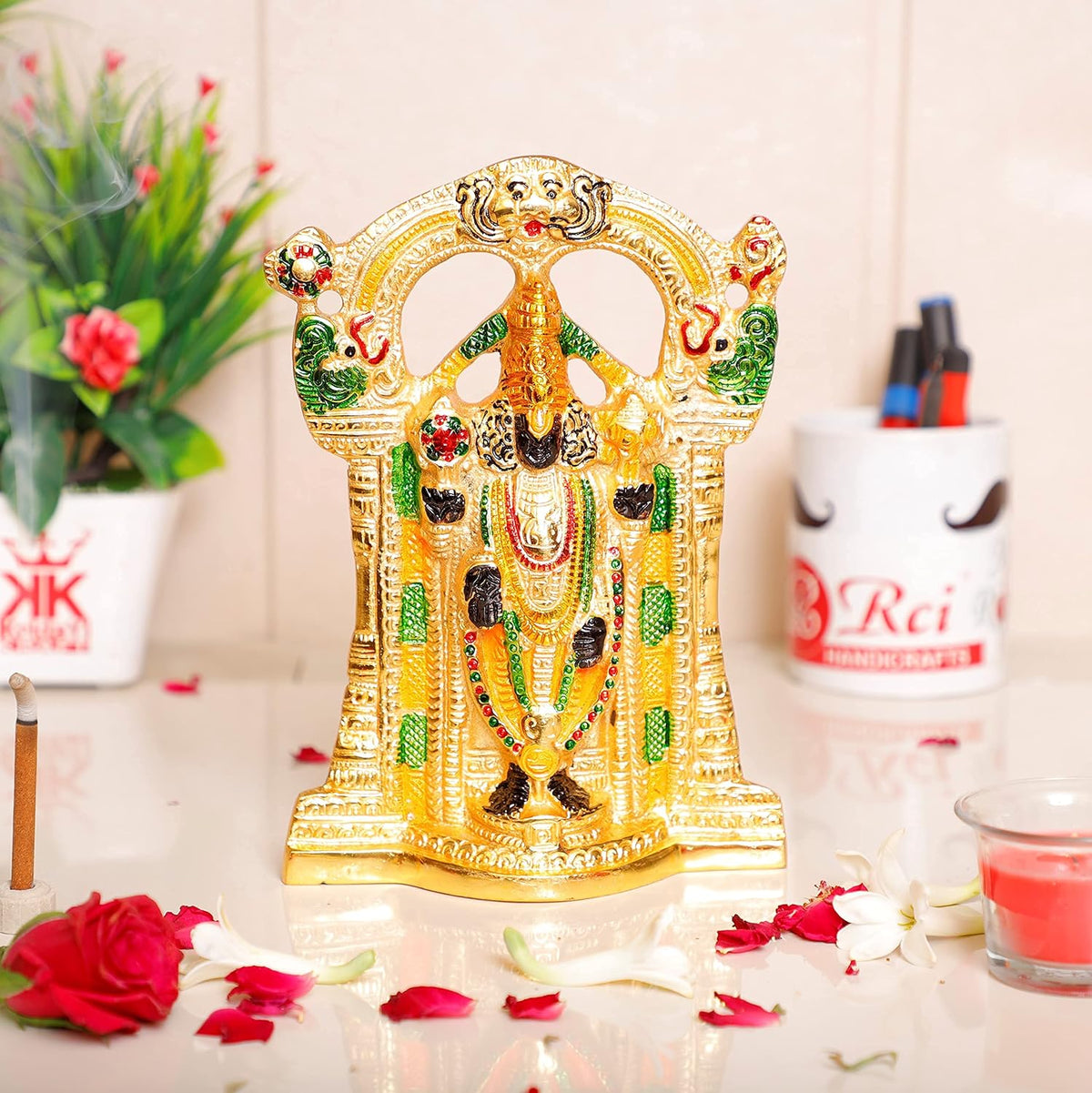 KridayKraft Tirupati Balaji Metal,Balaji Idol Statue for Pooja,Home,Office Walls Decor,Gift Your Relatives,Religious Idol Showpiece Decoratvie Statue for Corporate Gift Article