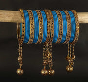 NMII Designer Bridal Chuda Set With Latkan | Gold Plated Traditional Metal Bangles with Decorative Latkan | Wedding, Karwa Chauth, Teej, Mehendi, Haldi Chuda (Pack Of 40)