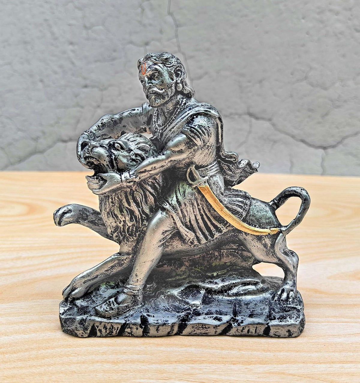 SHINDE EXPORTS chatrapati sambhaji maharaj Statue murti Idol with Lion for car (Silver)