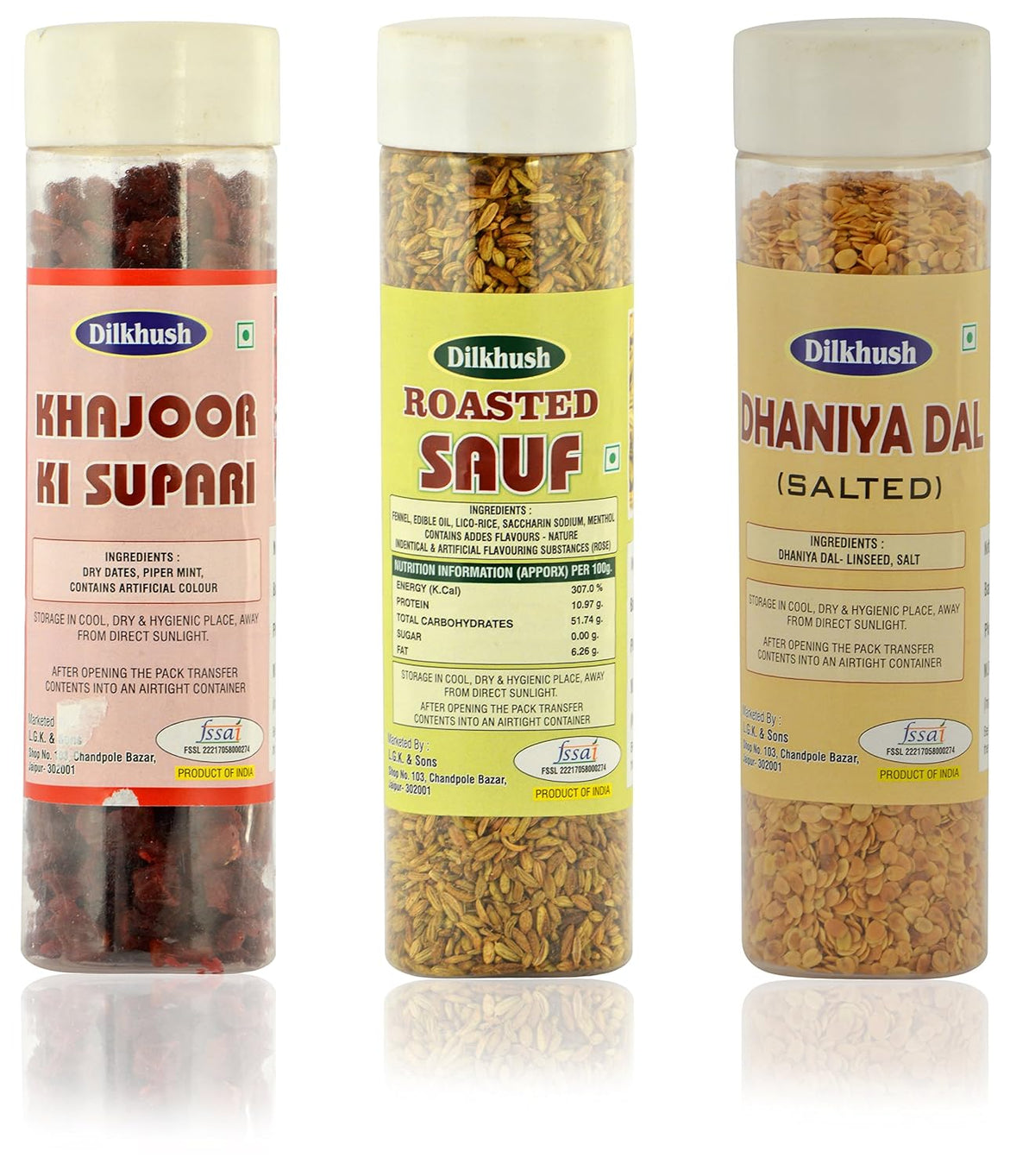 Dilkhush Khajoor Ki Supari and Roasted Sauf and Dhaniya Dal, 400 g (Combo of 3)