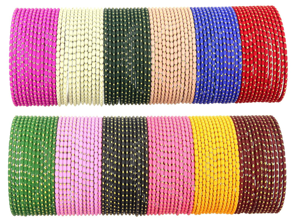 NMII Metal with Golden Polka Dots & Cutting Design Stylish Bangles Set For Women & Girls | Metal Bangles | Traditional Women Bangles | Fancy Metal Chudi - Pack of 144 Bangle