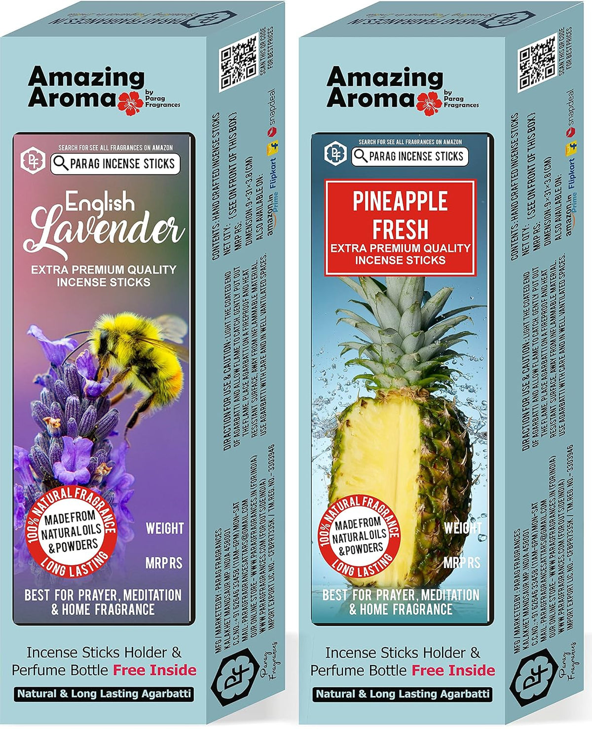 Parag Fragrances Combo Pack of Lavender & Pineapple Incense Sticks/Agarbatti (Pack of 2 x 250) 500Gm Agarbatti for Worship and Home Fragrance