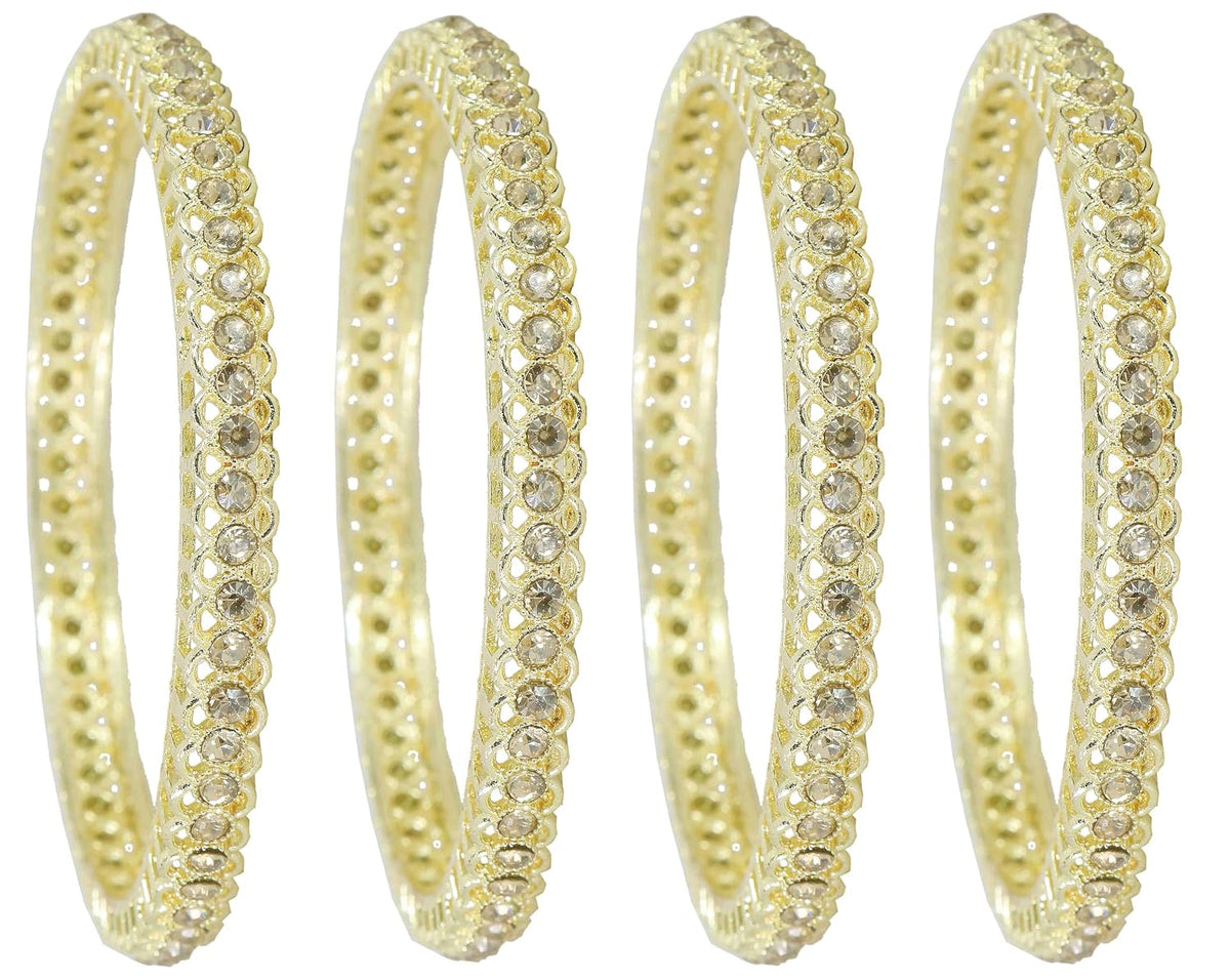 NMII Stylish Designer Metal Bangles Set For Women & Girls with Zircon Stone | Diamond Bangles | Traditional Bangles For Wedding, Party, Shadi, Function | Women's Fashion Jewellery- Set of 4