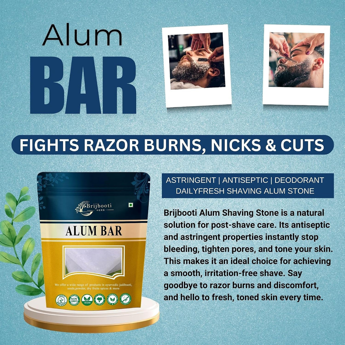 Brijbooti Alum Bar 100 g | Alum Stone Bar | fitkari stone for skin | for shaving & underarms | alum bar for face