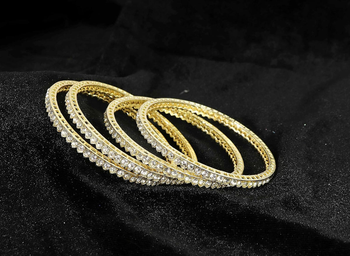 NMII Gold Plated Metal American Diamond Bangles Set For Women & Girls | Traditional Metal Bangles | AD Bangles Set | Women's Bangles Bracelet | Diamond Kada | Fashion Jewellery - Set of 4