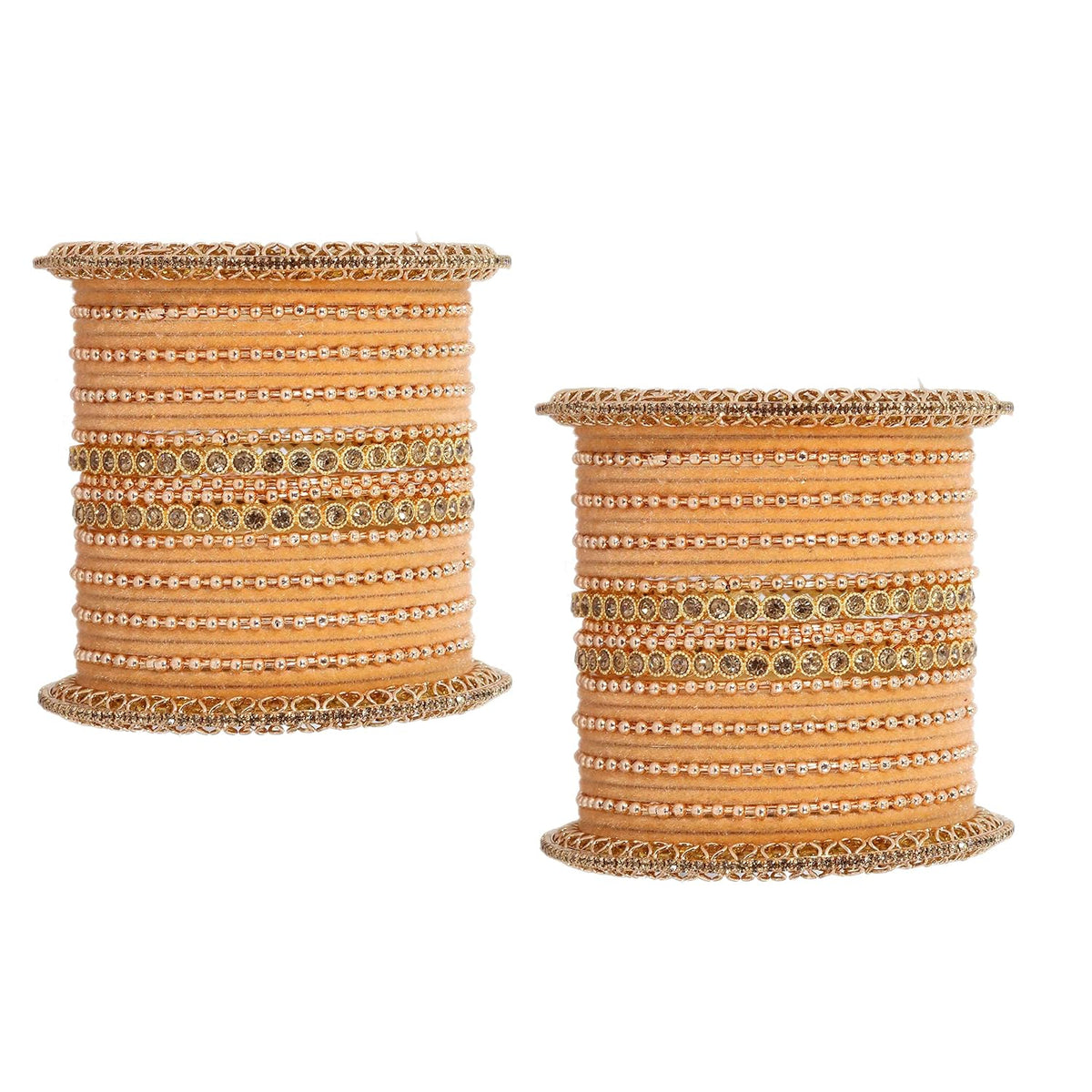 NMII Non-Precious Metal with Base Metal and Studded with Zircon Gemstone or Rosegold Ballchain Glossy Finished Traditional Bangles/Chuda set for Women and Girls