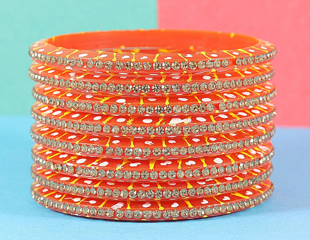 NMII Acrylic (Plastic) With Zircon Gemstone Studded Premium and Traditional Glossy Finished Bangle Set For Women and Girls