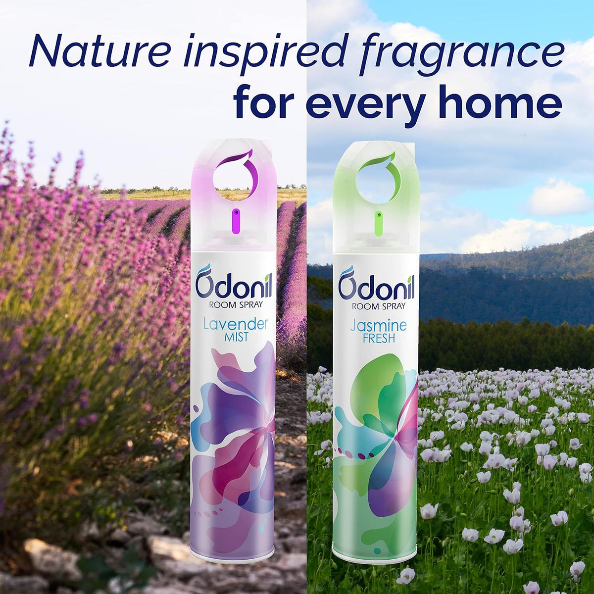 Odonil Air Freshener Room Spray - 440 ml Combo (Pack of 2, 220ml each) | Lavender Mist & Jasmine Fresh | Nature Inspired Fragrance for Home & Office | Long Lasting Fragrance | Instant Freshness