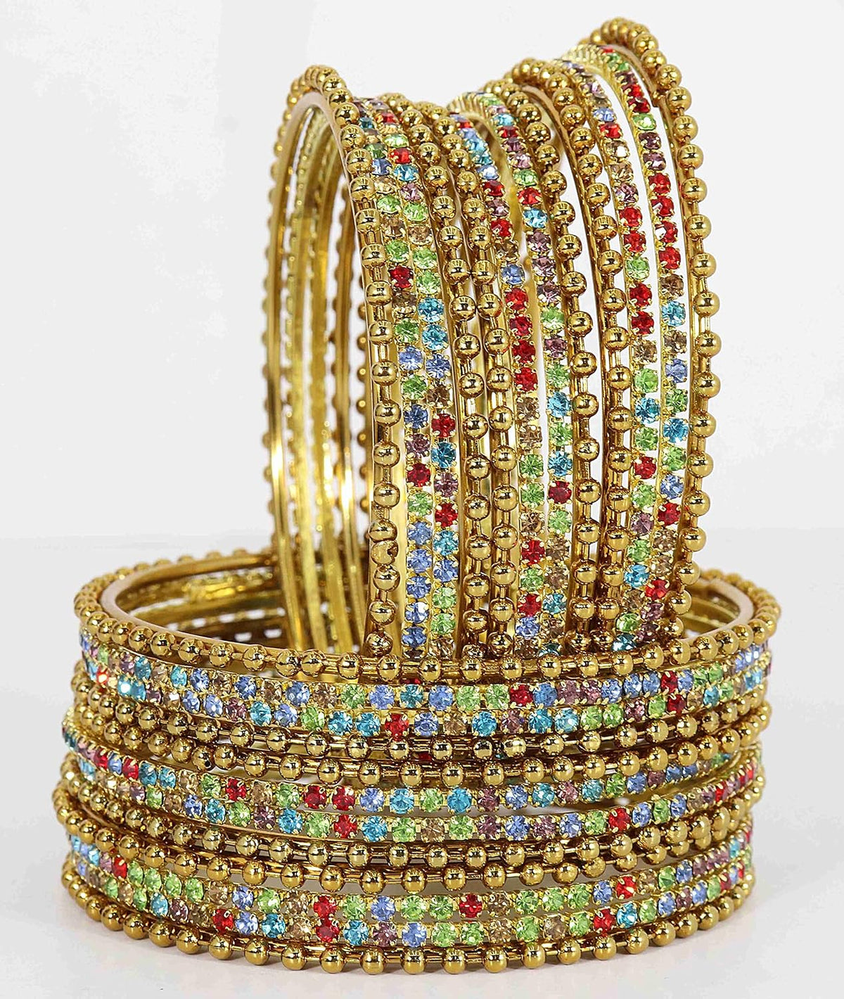 NMII Non-Precious Metal With Base Metal And Zircon Gemstone Studded Ballchain Linked Glossy Finished Bangle Set For women and Girls