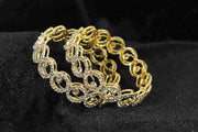 NMII Stylish Alloy Metal Gold Plated Bangles Set For Girls and Women Studded American Diamond Stone | Fancy Diamond Bangles | Metal bangles | Women Bangles For Wedding, Party, Function- Set of 2