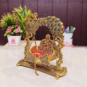 KridayKraft Metal Laddu Gopal Jhulla for Janmastmi Festive Gold Plated Decor Your Home Metal Palna for Krishna ji, Temple Office,Gift Article.