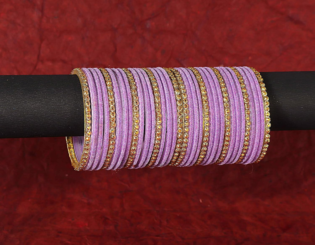 NMII Premium Glass & Golden Beads Velvet Bangle Set For Women and Girls | Velvet Chudi | Traditional Chudi Set | Designer Girl's Bangles Bracelet | Wedding, Party, Festive, Daily- Set of 34