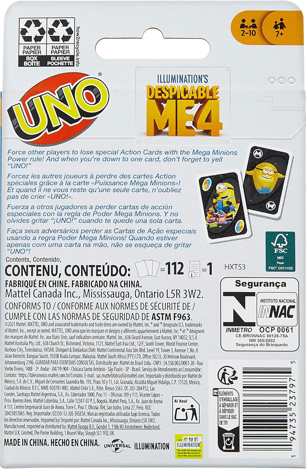 Mattel Games UNO Despicable Me 4 Card Game for Kids, Adults & Family with Deck Inspired by The Movie