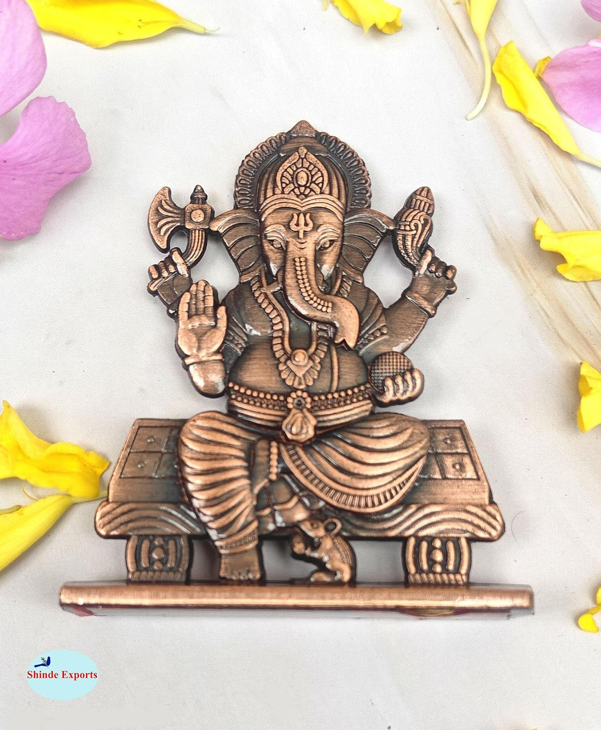 SHINDE EXPORTS Brass Ganesha Idol, Small Ganpati Murti Statue for Car Dashboard, Home, Office Table (Copper)