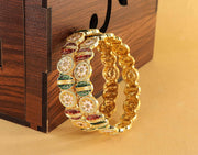 NMII Enamel Gold Plated Metal Bangles Kada Set For Women & Girls With Zircon Diamond Stone | Women's Bangles | Premium Kada Set For Wedding, Party, Occasions Fashion Jewelry - Set Of 2