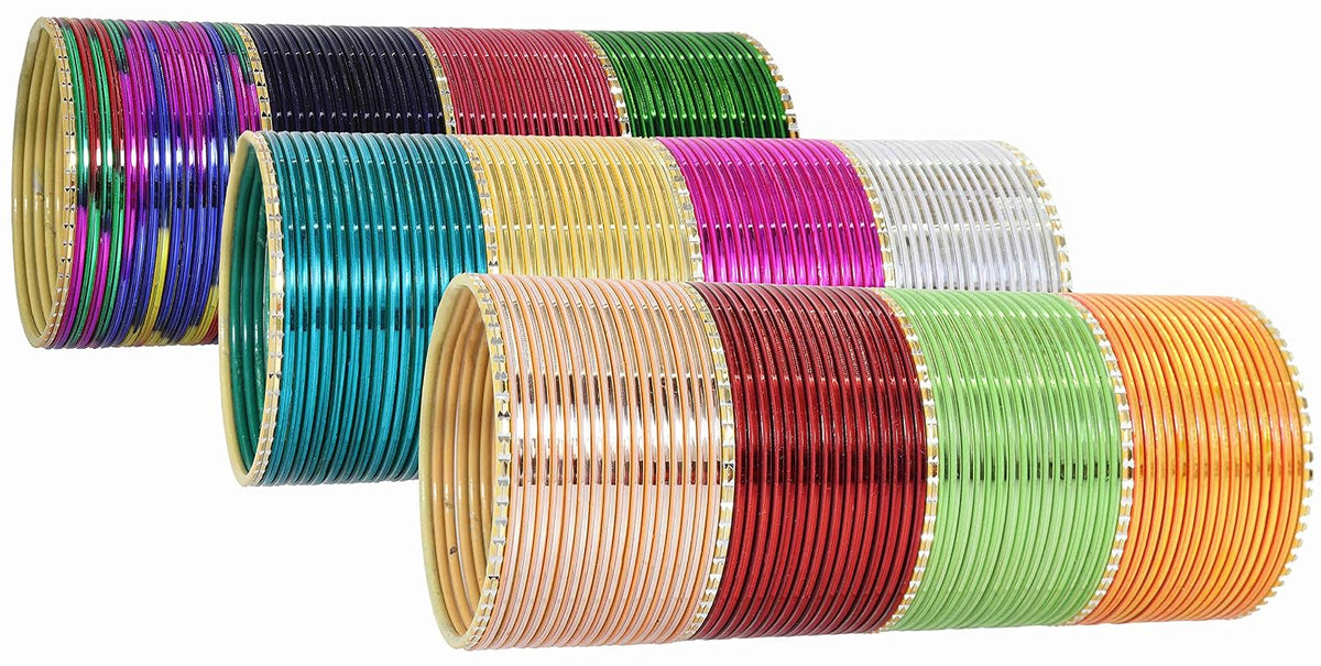 NMII Non-Precious Metal Base Metal With Cutting and Colourful Plane Bangles Set For Women and Girls