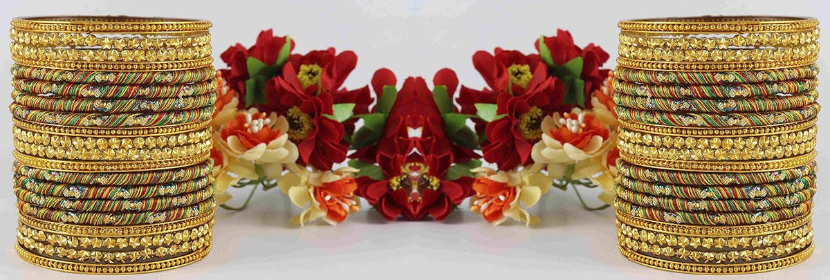 NMII Glass and Silk Thread Zircon Gemstone Bangle Set For Women/Girls