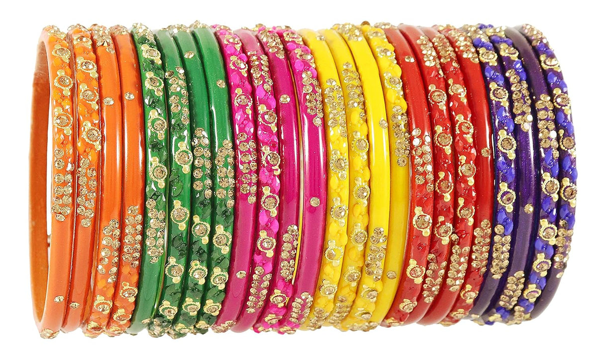 NMII Non-Precious Metal Base Metal with Zircon Gemstone Or Beads Studded worked Glossy Finished Kada Set For Women and Girls