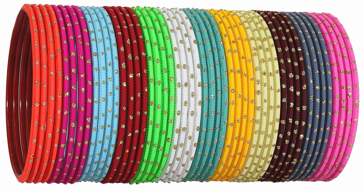 NMII Non-Precious Metal Base Metal with Polka Dots Glossy finished Bangle Set For Women and Girls