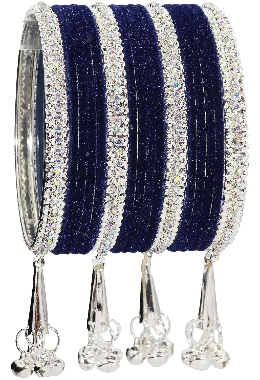 NMII Metal with Zircon Gemstone and Velvet Studded Bells Latkan Bangles Set For Girls and Women I Latkan Bangles, Premium Bangle Bracelet Set I Pack of 16 Bangles