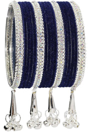 NMII Metal with Zircon Gemstone and Velvet Studded Bells Latkan Bangles Set For Girls and Women I Latkan Bangles, Premium Bangle Bracelet Set I Pack of 16 Bangles