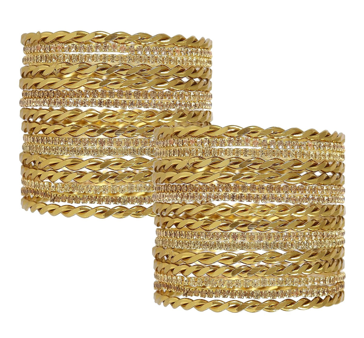 NMII Non-Precious Metal Base Metal with Zircon Gemstone and Twisted Glossy Finished Bangle Set For Women and Girls