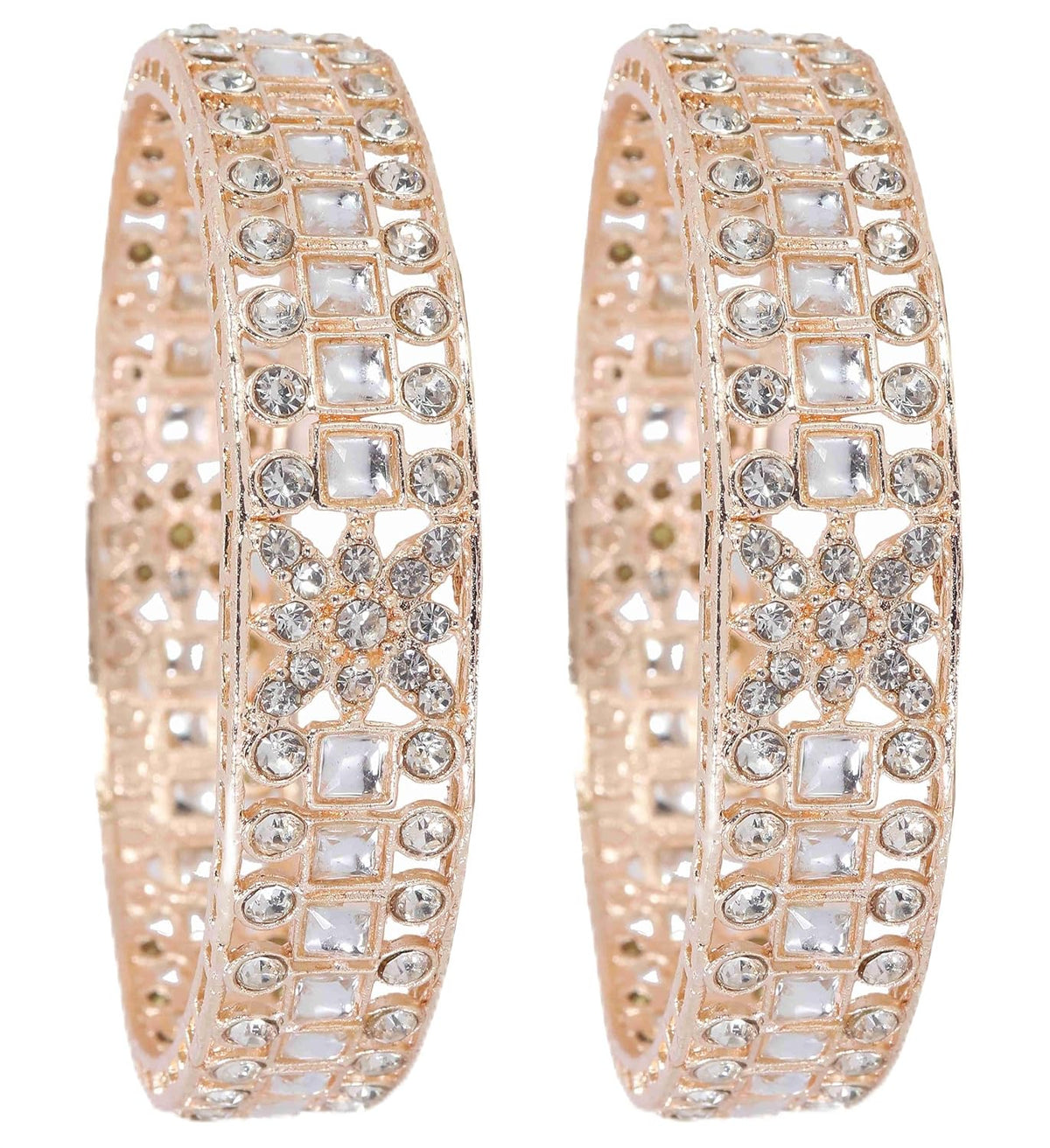 NMII Gold Plated Metal Kada Bangles Set For Women & Girls with American Diamond Stone | Stone Work Stylish Bangles Set | Traditional Bangles For Wedding, Party, Ocassion Fashion Jewellery- Set of 2